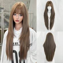 NAMM Tóc giả dài 32 inch màu nâu, kiểu cắt lớp, dành cho nữ, chất liệu sợi tổng hợp mềm mượt, thích hợp sử dụng hàng ngày ở văn phòng - Phong cách lễ hội hoa anh đào, trang phục đường phố, phụ kiện chụp ảnh - Quà tặng cho bé gái, phụ kiện tóc giả - màu nâu - Xem 10