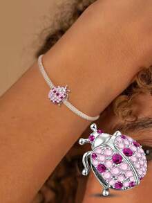 1pc 925 Sterling Silver Pink Ladybug Cubic Zirconia Pendant, Suitable For DIY Women Jewelry Bracelet - Color Ladybug - View 2