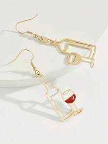 1 对时尚镂空酒杯和酒瓶设计耳环，简约创意派对珠宝 - 金色 - 查看 4