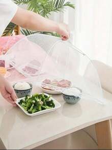 1pc Lace Mesh Food Cover, Dustproof Pop Up Umbrella Food Tent, Decorative Reusable Collapsible Food Covers For Table, Food Nets, Kitchen Tools - White - View 1
