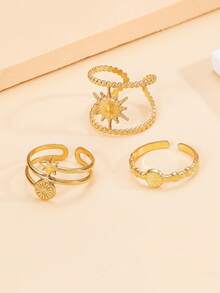 3pcs Set Elegant Shiny Star Openable Stainless Steel Rings, Vintage Hollow Adjustable Rings, Non-Fading Jewelry Gift For Mom - Set Ring - View 5