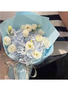 1 Pack 20pcs Solid Color Waterproof Floral Bouquet Wrapping Paper, Matte Membrane, Suitable For Flower Arrangement - Water Blue - View 3