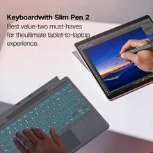 Surface ペン付き Surface Pro11 Pro10 Pro9 Pro8 ProX キーボード タッチペン付き Surface Pro 11 10 9 8 X 対応 13 インチ タッチパッドand 7色バックライト搭載 Surface キーボード US英語配列 磁気ペンスロット ペン2収納可能 サーフェス ペン スタイラス付き 薄型 軽量 グレー - グレー - チェックする 7
