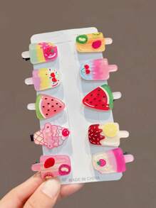 10pcs Girls Cute Acrylic Ice Cream Barrettes