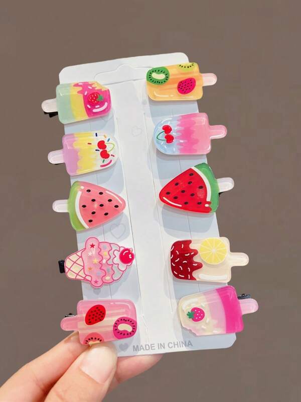 10pcs Girls Cute Acrylic Ice Cream Barrettes