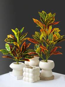 24-41cm Artificial Ficus Tree Branch Fake Garden Croton Plants Desktop Landscape Leaves Plastic Tropical Rubber Tree For Home Garden Kitchen Dining Room Balcony Party Wedding Decoration