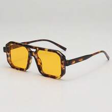 1 件女士复古方形框架眼镜，双桥，防眩光，海滩配饰