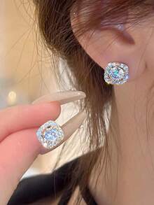 1 Pair Exquisite Copper-Plated Stone Stud Earrings – Chic And Elegant Design, Perfect Daily Wear Or Festival Gift For Women - Vàng vàng - Xem 6