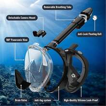 硅胶全脸浮潜面罩，干式浮潜面罩，可拆卸便携式浮潜面罩，带相机支架，适合旅行，沙滩必需品，沙滩配件，泳池浮板