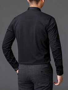 Men's Solid Color Lapel Collar Dress Shirts, Casual Long Sleeve Button Down Shirt For Formal Occasions - 查看 8