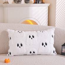 1 Pc Halloween Cute 3D Ghost Embroidered Plush Pillow Cover, Quilted Decorative Cushion Cover, Holiday Gift And Party Decor (Cover Only, No Pillow Insert) - White - View 9