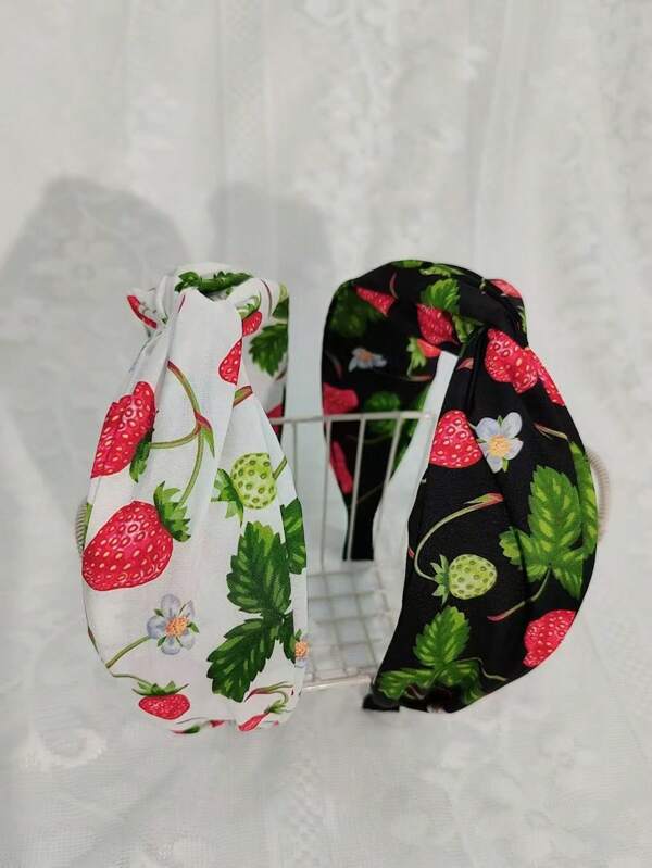 1 pieza Diadema de mujer con lazo grande con nudo y diseño de fresa, diadema ancha, accesorio de lazo, diadema para el cabello de mujer, accesorios para el cabello