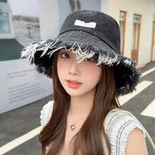 Sunshade Fisherman's Hat, Daily Comfortable And Versatile Casual Hat, And Sporty Fringed Denim Hat For Travel - 黑色 - 查看 2