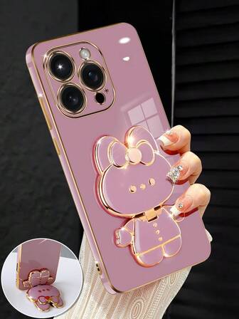 Luxury Electroplated Phone Case With Creative Cute Cat Stand And Built-In Makeup Mirror, Made Of Fashionable Silicone Material, Shock-Proof, Compatible With Iphone 16/15/14/13/12/11/X/XS/XR/8/7 Plus/Pro Max, Galaxy S25/S24/S23/S22/S21/Note 20/A55/A54/A53/A52/A35/A34/A23/A16/A15/A14/A13/A12/A05S/FE/Ultra 4G/5G, Redmi Note 13 Pro, Infinix Hot 40i/Smart 8/Spark/GO 2024, OPPO Reno, VIVO, MOTO Honor And Other Models