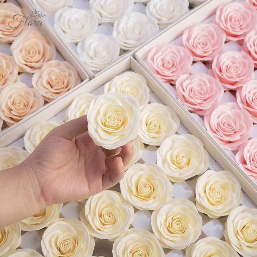 25朵/盒 香皂花6.5cm花頭甦醒玫瑰七層香皂花香仿真永生花玫瑰頭情人節diy花束禮盒玫瑰沐浴花香皂花香氛玫瑰花必備情人節禮物手捧花天然 生日禮物人造花、玫瑰、DIY、婚禮花束、插花、派對、家居裝飾，25 件 - 乳白色 - 查看 1