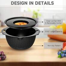 4-1 Colander With Bowl Set - Pasta Strainer - Colander For Kitchen - Strainers And Colanders Rice Strainer Fruit Cleaner Veggie Wash Sink Strainer Kitchen Essentials - Black - Black and White - View 9