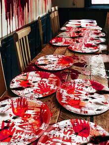 10 pezzi di piatti, tazze e tovaglioli a tema sanguinoso di Ognissanti, set di posate con zombie e scheletro, "Tempi sanguinosi", decorazioni per feste di Ognissanti, regali per feste di compleanno di Ognissanti