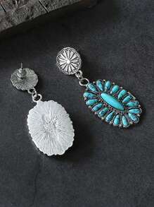 1 par de nuevos pendientes de botón vintage, pendientes colgantes geométricos de turquesa bohemios