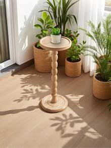 Meja Samping Kayu Bundar Modern, Meja Ujung, Meja Kopi Kayu, Meja Teh Kayu, Meja Samping Kecil, Meja Kopi Multifungsi untuk Ruang Tamu, Sofa, Kamar Tidur, Dudukan Tanaman Kayu, Furnitur Dekorasi Rumah, 24D x 24W x 60H Cm - MultiWarna - View 3