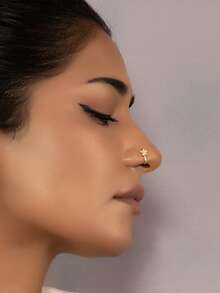 1pc Metal Star Nose Clip, Minimalist Fashion Suitable For Daily Wear - Yellow Gold - View 1