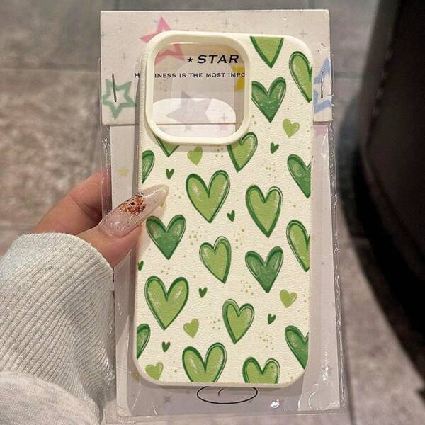 1pc Green Heart Shaped TPU Fashionable Cute Protective Phone Case Compatible With IPhone//