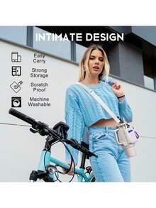 Uchwyt na butelkę kompatybilny z kubkiem 40 Oz z uchwytem, z regulowanym paskiem, wykonany z neoprenu chroniącego butelkę, z przegródkami do przechowywania na codzienne potrzeby - Biały - Zobacz 4