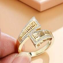 A Hollowed-Out, Exquisite, Cross-Patterned, Personalized Ring, Anniversary Ring, Engagement Ring, Bride's Wedding Ring, Wedding Party Ring, Festival Jewelry Accessory, Daily Casual Accessory, High-Quality Women's Jewelry - 金的 - 查看 7