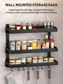 1pc Multifunctional Wall-Mounted Spice Rack - Rust-Proof Metal Hanging Storage Rack For Kitchen Cabinet And Behind The Door - Kitchen Accessories And Home Decoration - Multicolor - View 1