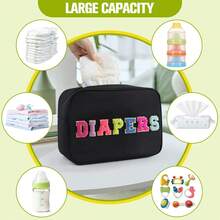 Portable Small Diaper Bag, Chenille Letter Diaper Caddy Organizer Pouch Newborn Baby Essentials Must Haves For Nursery Changing Table, Waterproof Diaper Pail Baby Shower Gifts For Mom To Be - Black - View 3