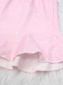 Set de 2 piezas de pijama de verano para mujer con estampado floral y volantes, compuesto por top de manga corta y pantalón corto, conjunto informal de descanso - Rosa Pálido - Ver 4