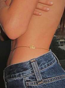 Corrente de Barriga Personalizada com Nome, Corrente de Cintura Personalizada para Mulheres, Joia Boêmia de Aço Inoxidável na Moda para Praia, Corrente de Corpo Casual e Sexy para Festas de Verão, Presente de Aniversário para Namoradas