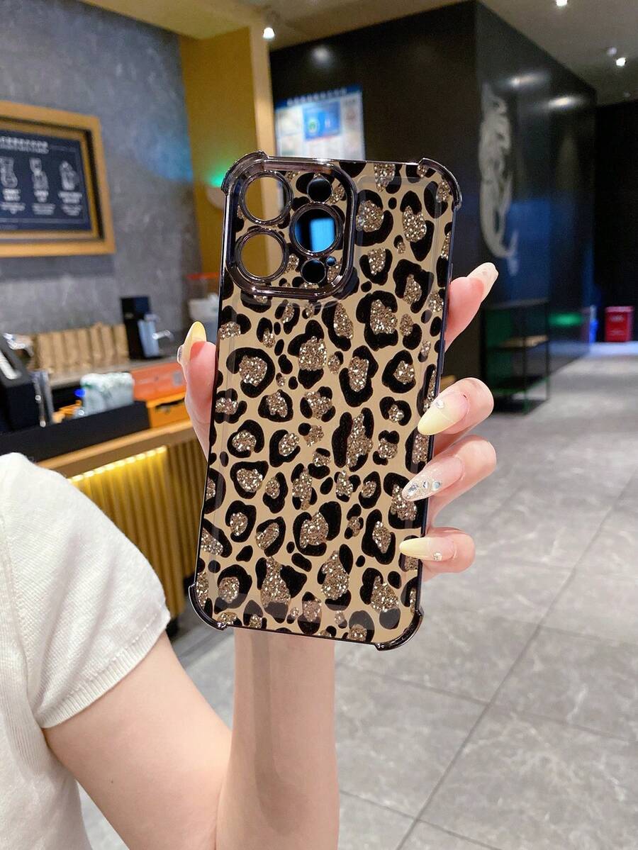 1个棕色豹纹防摔电镀摄像头保护手机壳，兼容苹果、Infinix、OPPO、vivo、realme等品牌，国际版，非国内版