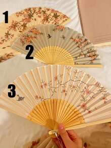 1PC Bamboo Folding China-Chic Small Fan Tassel Flower Props Costume Ancient Costumedance Bamboo Fan,Elegant, Comfortable And Gorgeous Style With Carved Flower Best Gifts Birthday Graduation