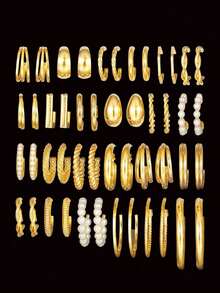 48-96 Pieces Fashionable, Elegant And Simple, Inlaid With Imitation Pearls, Love Butterfly Twist Hollow Design Earrings Set, Suitable For Women's Daily Light Luxury Collocation, To Participate In The Party Vacation Dating, Perfect Gift - 款式2(48PCS Golden) - 查看 1