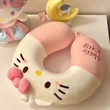 Sanrio 1 pezzo Cuscino da collo a forma di U con cartone animato Sanrio, allevia la fatica del collo, cuscino per il collo con gatto, cuscino per pisolino in ufficio, con morbidezza media, cuscino da viaggio portatile a forma di U