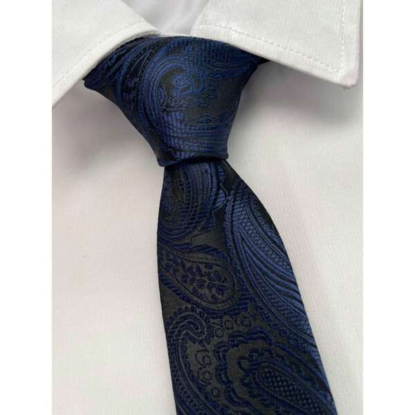 Gravata Kashmir Semi Slim Azul Noite - 1200 Fios