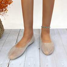 Women's Jelly Mesh Flats Breathable Clear Hollow Shoes Summer Beach Jellies Ballet Sandals CANDY-1 - 無色 - 查看 4