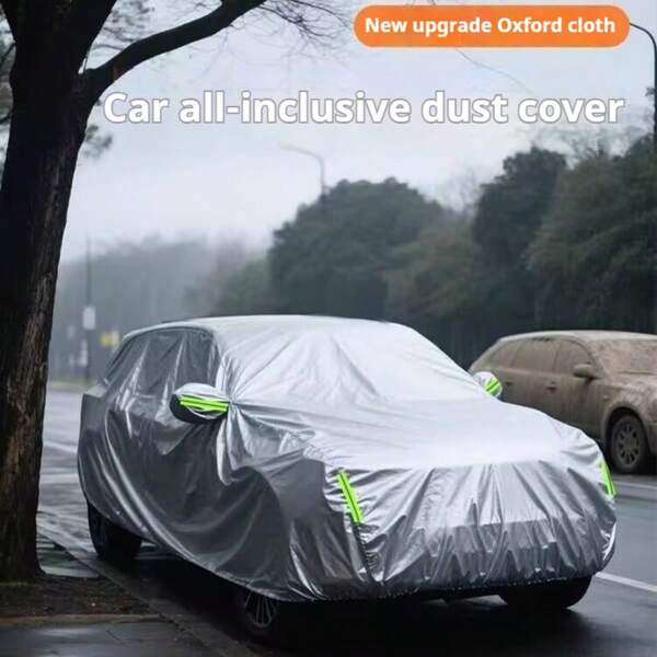 Thicker 190T Silver Coated Waterproof And Dustproof Car Cover With Reflective Strip, Full Car Protection Against Sun And Rain