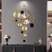 Large Metal Wall Clock Decorative 3D Metal Wall Art Clock For Living Room Bedroom Creative Modern Big Wall Clock Decor With Silent No-Ticking 30.7 X 17.7 Inch