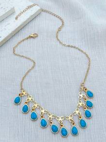 1 colar vintage estilo boêmio com pingentes múltiplos de turquesa azul, adequado para feriados, festas e presente de dia das mães