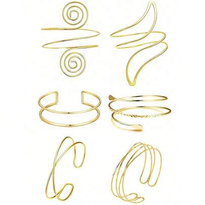 Set de 6 piezas de pulsera brazalete de metal geométrico punk, cruzada, hueca, de múltiples capas, moda exagerada, para mujeres