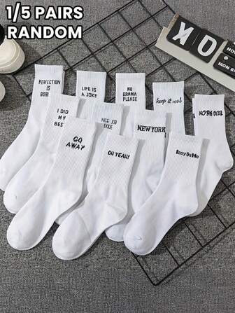 10 双黑白创意涂鸦图案男女中筒袜，适合日常穿着的情侣袜