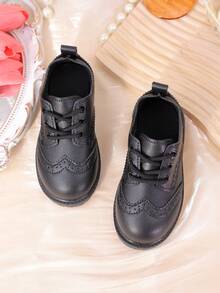 Flat Bottom Leather Shoes For Baby, Toddler, Little Kids - Round Toe, Lace-Up Cute Dance/School Shoes For Girls - Black - View 9