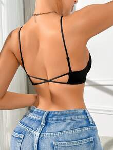 EMUPER 黑色单件式前扣交叉肩带细肩带软杯提拉支撑女士文胸 - 黑色 - 查看 5