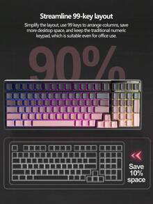 AULA F98 Three-Mode Mechanical Keyboard, 99-Key Arrangement, 19 Kinds Of RGB Lighting Effects, Shaft Body Hot-Swappable, Compatible With Windows, IOS And Systems, Large Battery Capacity, Suitable For Daily Office And E-Sports Games, And Can Be Connected To Notebooks/Computers And Other Devices.
