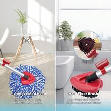 Local Delivery--Spin Mop Head And Brush Replacement Compatible With O Cedar EasyWring 1-Tank System, 4 Mop Replace Heads, 1 Handle, 1 Base And 1 Scrub Brush Combo Set 002 - Blue (2 Tank System) - 查看 7