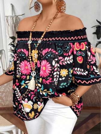 Women's Summer Off-Shoulder Floral Shirt