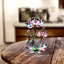 Decor de masă acrilic 2D, accesoriu de birou cu floare de lotus din cristal visător, decorare DIY pentru birou, potrivit pentru biroul de acasă, cadou personalizat pentru dormitor în sufragerie
