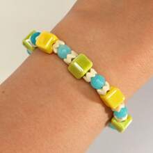 1pc New Colorful Ceramic & Glass Friendship Bracelet, Suitable For Gifts To Classmates