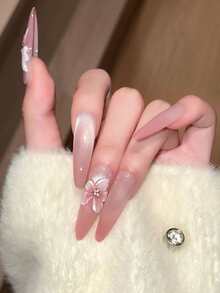 10 片纯手工可穿戴长椭圆形指甲，指甲按压指甲美甲用品夏季指甲按压指甲片手工按压指甲春季按压 Y2k 指甲短按压指甲假指甲 - 彩色 - 查看 7